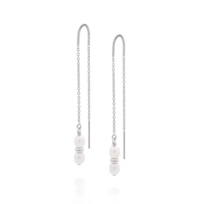 Nellou Jewellery Women's White / Silver Ellen White Pearl Fall Earrings Sterling Silver