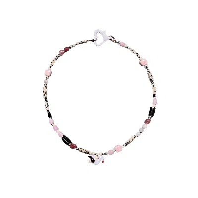 Desert Lobby Women's White / Black / Pink Nathalie – Handcrafted Necklace With Strawberry Quartz, Moonstone & Mur