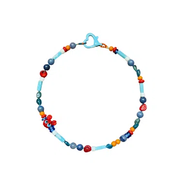 Desert Lobby Women's Blue / Red Mr. Krabs – Playful Murano Glass Crab Necklace With Gemstone Beads