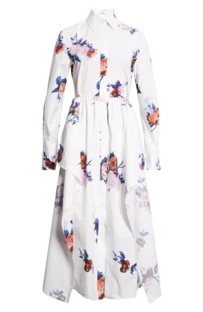 Erdem Long Sleeve Organic Cotton Poplin Shirtdress In White
