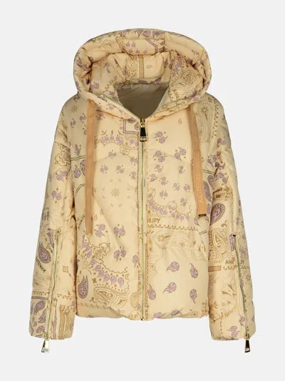 Khrisjoy 'crop Bandana' Pink Polyester Blend Down Jacket In Cream