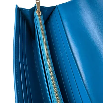 Pre-owned Bottega Veneta Intrecciato Blue Leather Long Wallet (bi-fold) ()