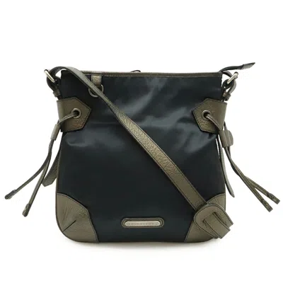 Pre-owned Burberry Black Metallic Brown Nylon Leather Shoulder Bag ()