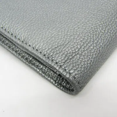 Pre-owned Chanel Coco Button Silver Leather Long Wallet (bi-fold) ()