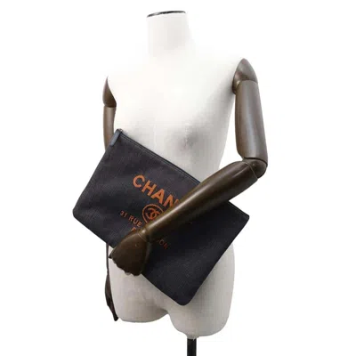 Pre-owned Chanel Denim Navy Orange Denim Clutch Bag Pouch ()
