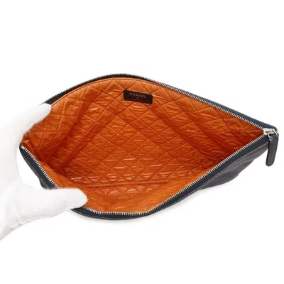 Pre-owned Chanel Denim Navy Orange Denim Clutch Bag Pouch ()