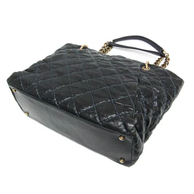 Pre-owned Chanel Matelasse Black Navy Grained Calfskin Tote Bag ()