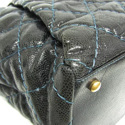 Pre-owned Chanel Matelasse Black Navy Grained Calfskin Tote Bag ()
