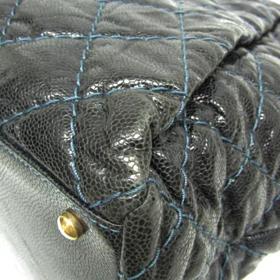Pre-owned Chanel Matelasse Black Navy Grained Calfskin Tote Bag ()
