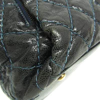 Pre-owned Chanel Matelasse Black Navy Grained Calfskin Tote Bag ()