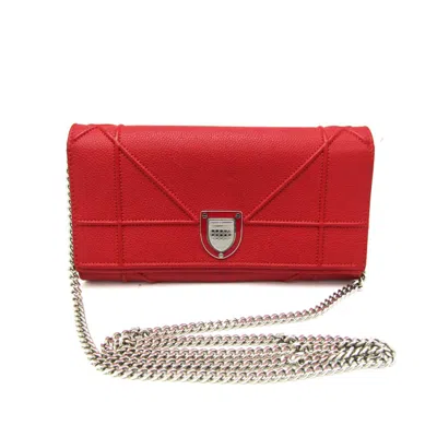 Pre-owned Dior Christian  Red Color Leather Chain/shoulder Wallet ()
