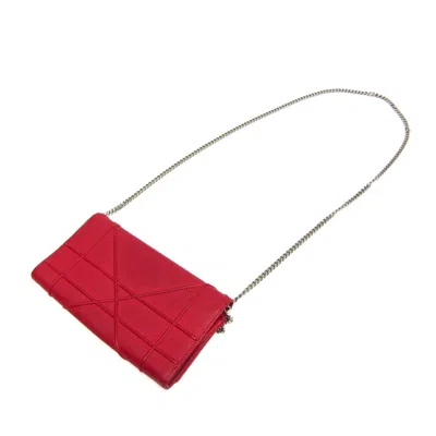 Pre-owned Dior Christian  Red Color Leather Chain/shoulder Wallet ()