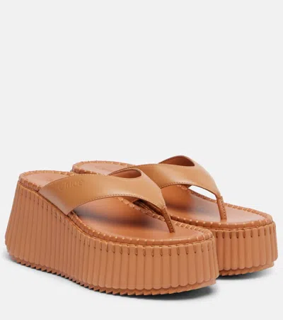 Chloé Nama 80 Leather Platform Thong Sandals