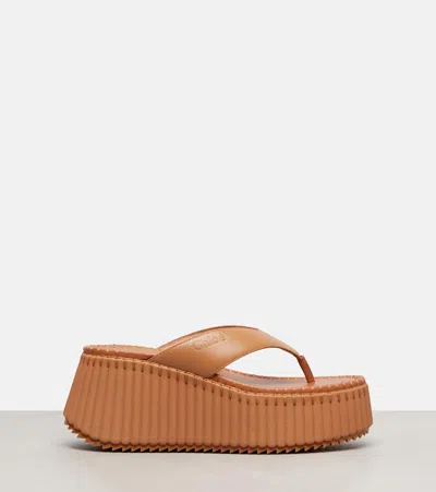 Chloé Nama 80 Leather Platform Thong Sandals
