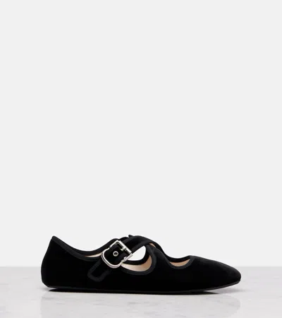 Alaïa Black Criss Cross Velvet Ballerina Flats