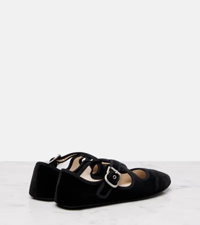 Alaïa Black Criss Cross Velvet Ballerina Flats