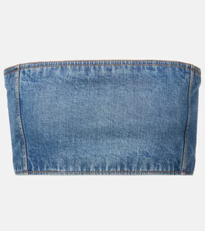 Alaïa Denim Crop Top In Blue