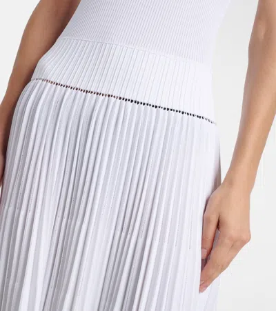 Alaïa Pleated Ribbed-knit Midi Dress In White