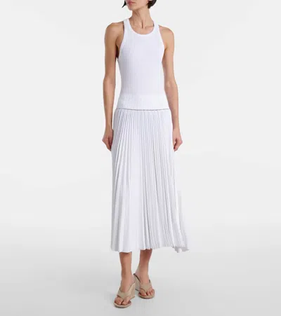 Alaïa Pleated Ribbed-knit Midi Dress In White