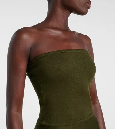 Alaïa Linen-blend Bustier Dress In Green
