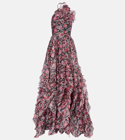 Carolina Herrera Floral Halterneck Ruffled Gown
