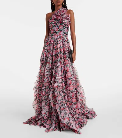 Carolina Herrera Floral Halterneck Ruffled Gown