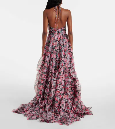 Carolina Herrera Floral Halterneck Ruffled Gown