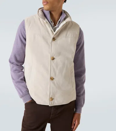 Brunello Cucinelli Suede Down Vest In Neutral