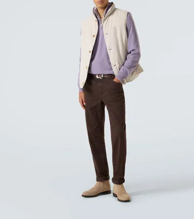 Brunello Cucinelli Suede Down Vest In Neutral