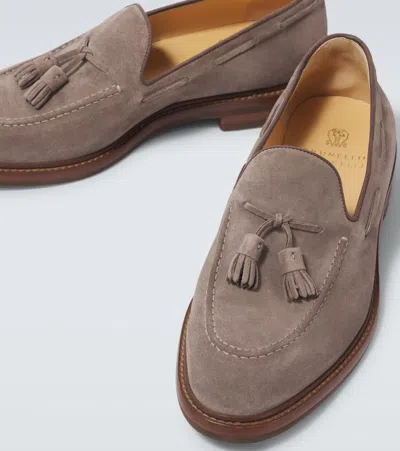 Brunello Cucinelli Tassel Detail Suede Loafers With Stacked Heel