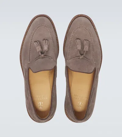 Brunello Cucinelli Tassel Detail Suede Loafers With Stacked Heel