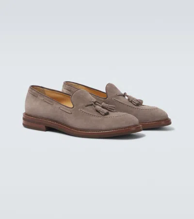 Brunello Cucinelli Tassel Detail Suede Loafers With Stacked Heel