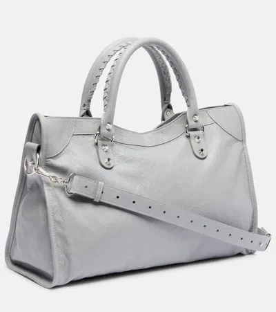 Balenciaga Structured Grey Leather Handbag With Dual Handles