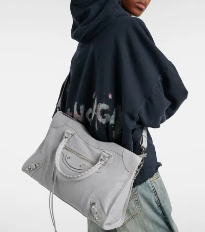 Balenciaga Structured Grey Leather Handbag With Dual Handles