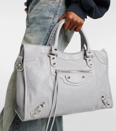 Balenciaga Structured Grey Leather Handbag With Dual Handles