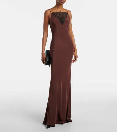 Roland Mouret Lace-trimmed Silk Satin Gown