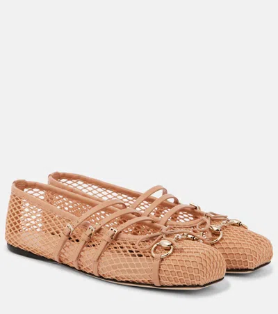Gucci Horsebit Leather-trimmed Mesh Ballet Flats In Pattern