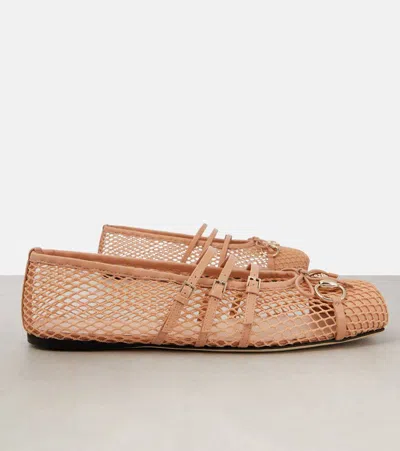 Gucci Horsebit Leather-trimmed Mesh Ballet Flats In Pattern