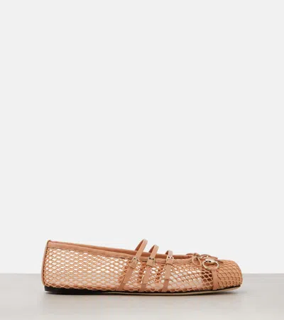 Gucci Horsebit Leather-trimmed Mesh Ballet Flats In Pattern