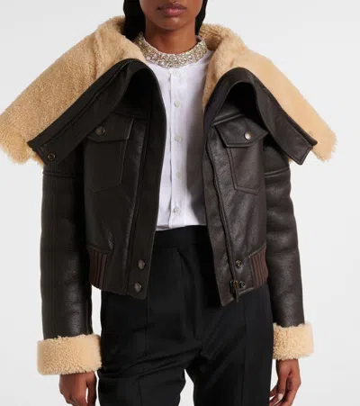 Alexander Mcqueen Cropped Shearling-trimmed Leather Jacket