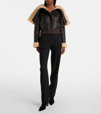 Alexander Mcqueen Cropped Shearling-trimmed Leather Jacket