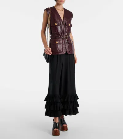 Chloé Leather Belted Waist Sleeveless Jacket