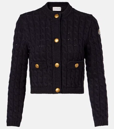 Moncler Cable-knit Cotton-blend Cardigan In Black