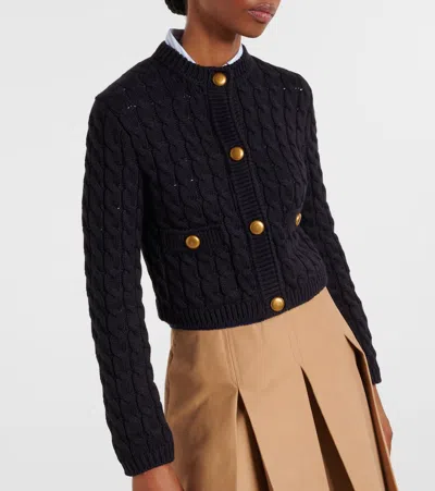 Moncler Cable-knit Cotton-blend Cardigan In Black