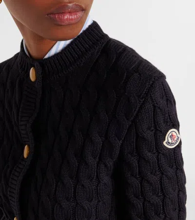 Moncler Cable-knit Cotton-blend Cardigan In Black