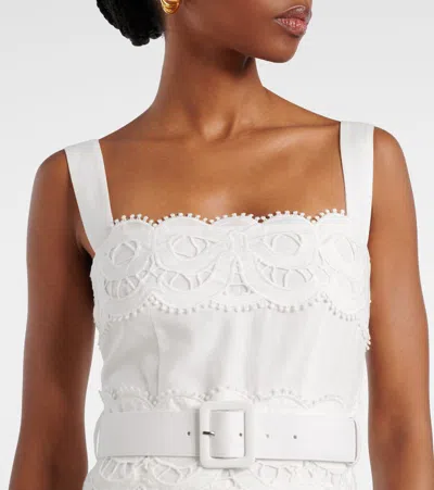 Self-portrait Lace-trimmed Linen And Cotton Midi Dress In White