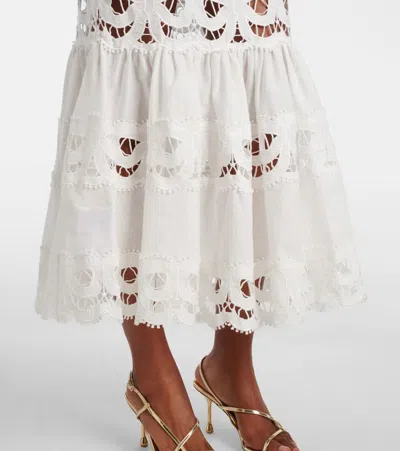 Self-portrait Lace-trimmed Linen And Cotton Midi Dress In White
