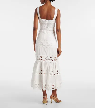 Self-portrait Lace-trimmed Linen And Cotton Midi Dress In White
