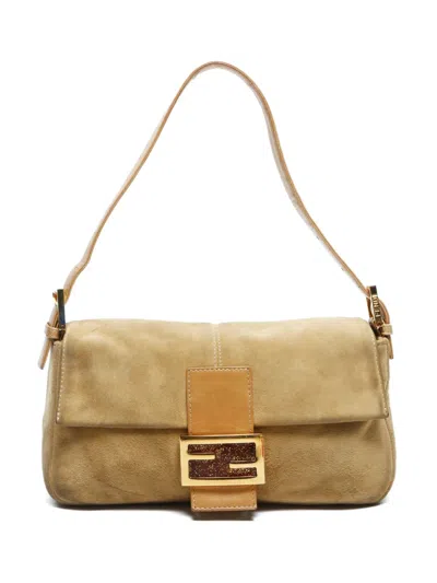 Pre-owned Fendi 2000-2015 Suede Mamma Baguette Shoulder Bag In Yellow