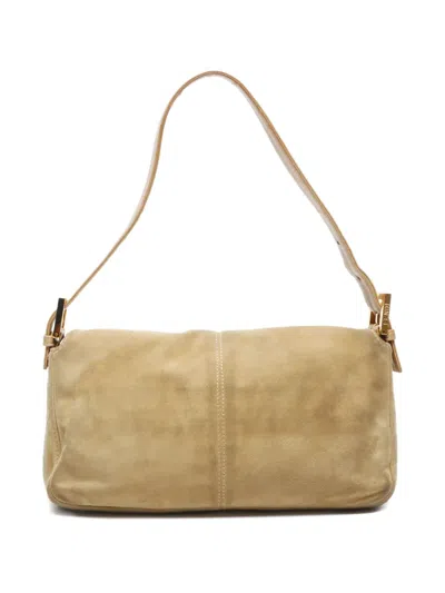 Pre-owned Fendi 2000-2015 Suede Mamma Baguette Shoulder Bag In Yellow